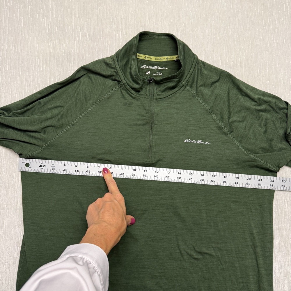 Eddie Bauer Quarter Zip Jersey Motion Free Dry Shirt Mens Large Green Stretch - Picture 7 of 13